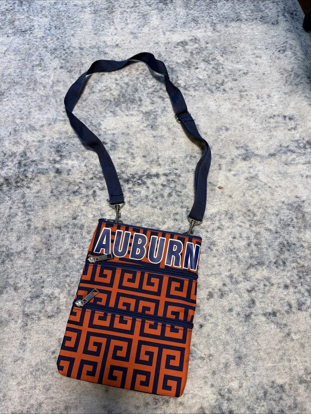 Auburn Tigers Canvas Crossbody Bag ORANGE/Blue Zipper Pockets 9 1/2×7.